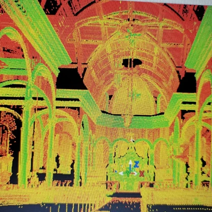 Coloured 3D point cloud showing an interior building scan