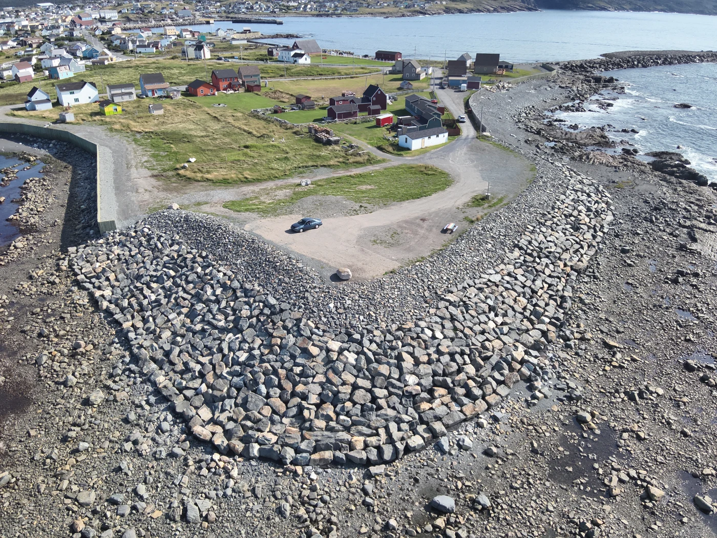 Rock shoreline protection alongside coastal properties